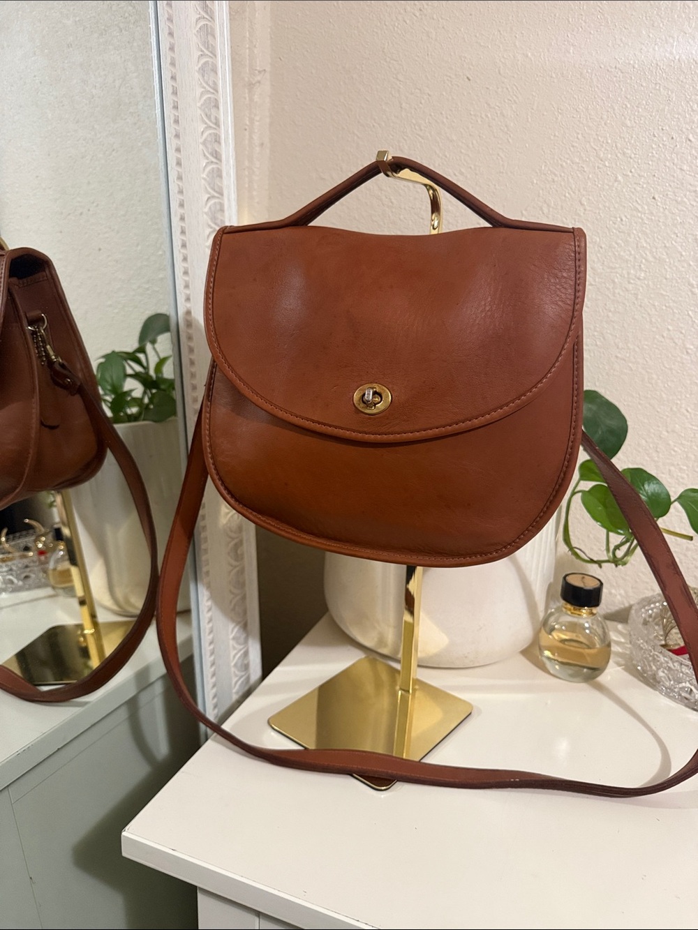 Vintage large Coach plaza Brown Leather Crossbody Bag.